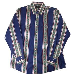 Vintage High Noon Vertical Aztec Striped Pearl Snap Western Shirt